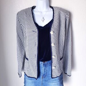 Navy Blue and White Vintage Checkered Cardigan